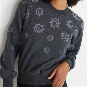 Marine Layer Rue Flocked Sweatshirt Star & Moon Grey Long Sleeve